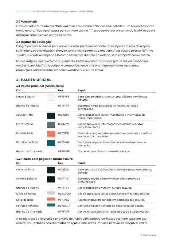 Página do manual com a paleta oficial